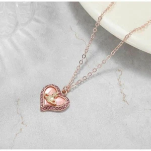 Vivienne Westwood Heartstone Necklace Pink Gold Heart Pendant Jewelry - Picture 1 of 5