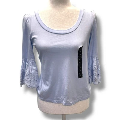 Banana Republic Womens Tshirt Scoop Neck Blue Eyelet Bell Boho Sleeves XS Petite - Image 1 of 4