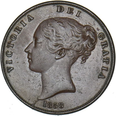 1858 Penny - Victoria British Copper Coin - Nice - Image 1 of 2