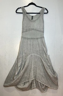 ONZ Linen Lagenlook Midi Tank Dress Size M Gray Lagom Artsy Grunge Fairy Italy - Image 1 of 4