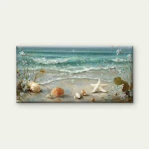 Ocean Waves, Starfish & Seashells Unframed Canvas Painting for Living - Picture 1 of 7