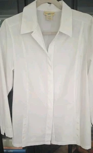 Travelsmith Womens Size Small Bright White Button Blouse  Detail - Picture 1 of 7