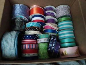 *Box Of Crafting Ribbon* Lot Of 31, Various Colors, New And Used (Mostly New) - Picture 1 of 4