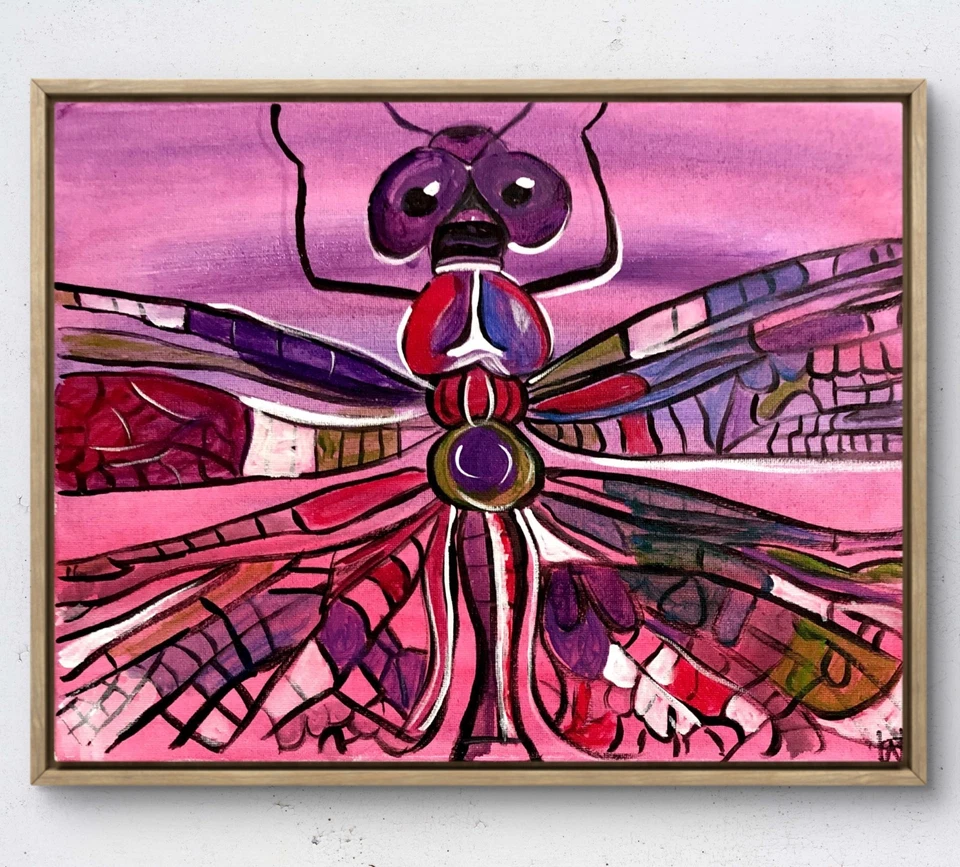 Pintura original libélula 14X11 lienzo acrílico diseño abstracto arte en el hogar Foto 1 de 4