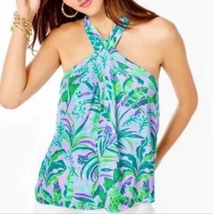 Lilly Pulitzer Rori Neckholder Top On the Chase Tropical Print Bluse Größe XXS - Neu mit Etikett - Bild 1 von 9