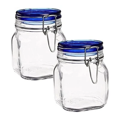 Bormioli Rocco Fido Jar with Blue Lid 25.25 oz - Set of 2