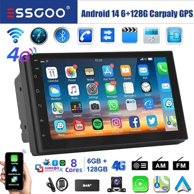 7" Doppel 2 Din Autoradio DAB+ 4G 6+128G Bluetooth Carpaly USB Android 14 Kamera - Bild 1 von 4