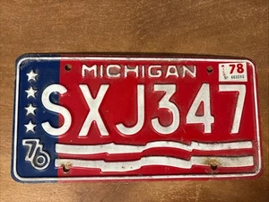 Placa de licencia de Michigan 1976 1978 bicentenario # SXJ 347 - Imagen 1 de 2