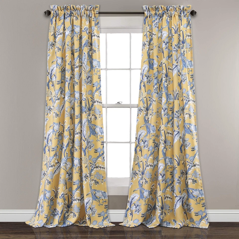 Half Moon Dolores Room Darkening Window Curtain Yellow Blue Set 52inx18in 2in