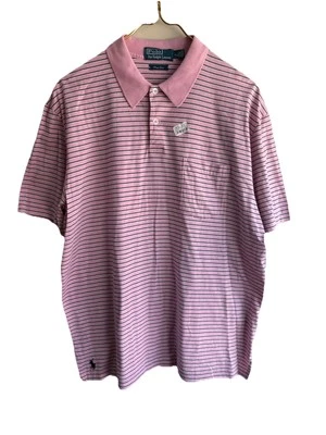 Ralph Lauren Polo Shirt Mens Pima Lisle Size Large Pink Black Stripes Pocket - Image 1 of 4