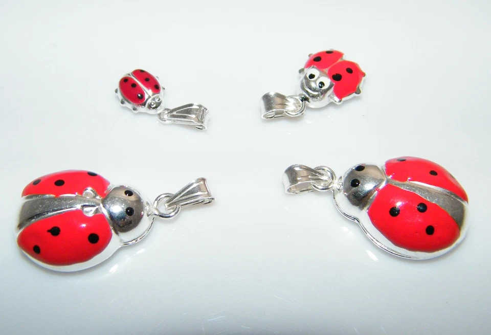 ciondolo coccinella argento 925 uomo donna vari modelli bomboniera smalto rosso - Immagine 1 di 1