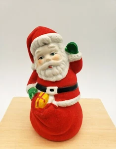 Vintage Santa Christmas Flocked Figurine Decoration Bell Giftco 1985 Taiwan 4" - Picture 1 of 7