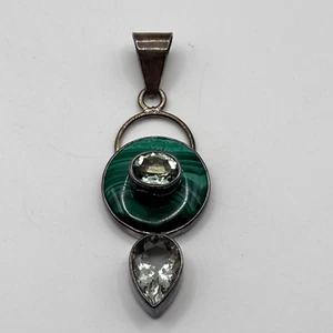 Colgante Obsidiana Esterlina Malaquita Verde Amatista Plata 925 2.5" - Imagen 1 de 7