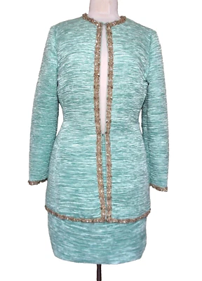 Vintage Mary Mc Fadden Couture Suit Size 8 Women Mint Green Fortuny Pleat Plisse - Image 1 of 4