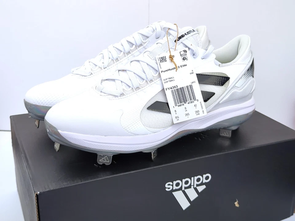 Adidas PureHustle 2 Elite Metal Womens Softball Cleats White Silver Sz 10