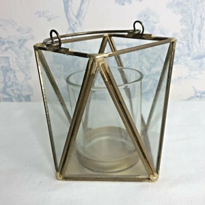 Metal Candle Tea Light Holder Square Glass Sides and Container 10cm High - Picture 1 of 8