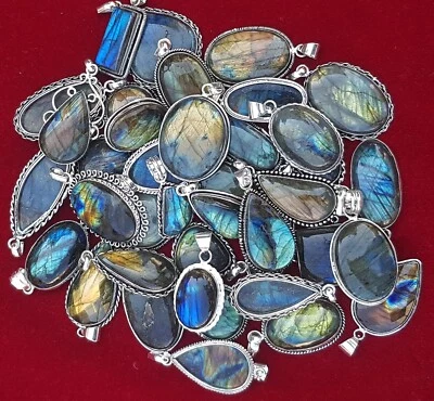 Collar colgantes de piedras preciosas de labradorita natural hechos a mano joyería Foto 1 de 3