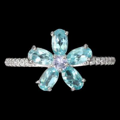 Anello In Argento Sterling 925 Con Oval Apatite 5x3mm Tanzanite Simulato Cz 9.5 - Immagine 1 di 4