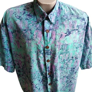 Camisa grande vintage con botones con estampado de pingüino Mutiara Art Bali L algodón hawaiano - Imagen 1 de 7