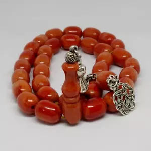 Antique German Misky Orange Carrot 🥕Amber bakelite Barrel Prayer 33 Beads 54gr - Picture 1 of 23