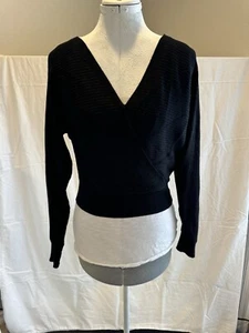 Planet Gold Women's Juniors' Double V-Neck Sweater (Medium, Black Beauty) - Picture 1 of 5