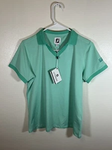 NWT FootJoy FJ Women’s V-Neck Polo Shirt Size Medium Striped Green & White Golf - Picture 1 of 4