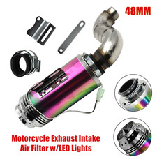 48mm Caliber Universal Motorcycle Modified Exhaust Intake Air Filter w/LED Light
