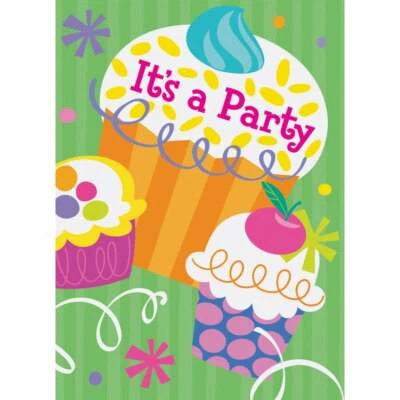 Party Invitations Cupcake Invites Cup Cake kids Party Supply 8ct with Envelopes - Изображение 1 из 2
