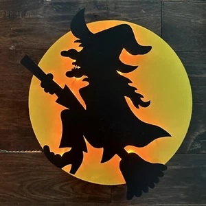 Witch On Broom Vintage Atico 17” Lighted Halloween Flying Broom Full Moon WORKS - Picture 1 of 5