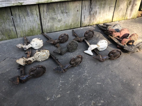 Antique 13 Piece Cast Iron Seashell Motif Shutter Dog Holders Victorian Cover