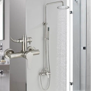 Brushed Nickel Outdoor Shower Faucet 8in Exposed Shower System with Hand Shower - Picture 1 of 10