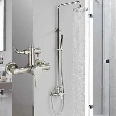 Brushed Nickel Outdoor Shower Faucet 8in Exposed Shower System with Hand Shower - Image 1 of 4