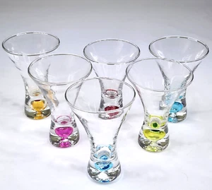 Set 6 Bicchieri Martini Piccoli Vetro Soffiato a Mano con Bolla Colorata in Base - Foto 1 di 9