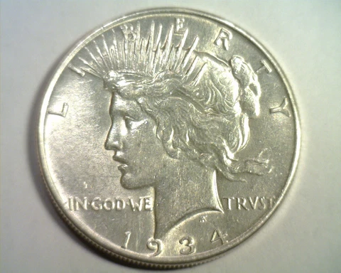 1934 PEACE SILVER DOLLAR ABOUT UNCIRCULATED+ AU+ NICE ORIGINAL COIN BOBS COINS Cover