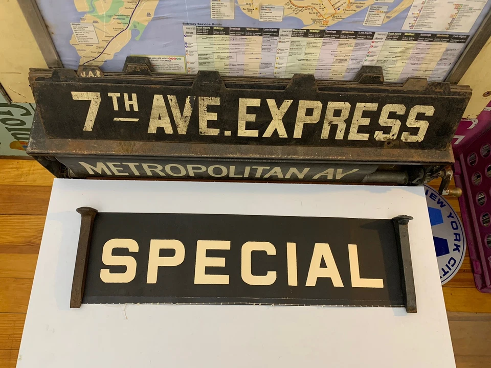 NY NYC SUBWAY SMALL FONT 26" LONG X6" SPECIAL TRAIN VINTAGE ROLL SIGN VELLUM ART - Image 1 of 4