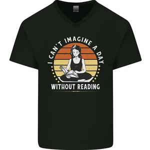 Imagine a Day Without Reading Bookworm Mens V-Neck Cotton T-Shirt - Picture 1 of 31