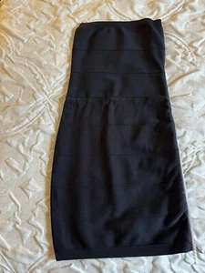 Black BeBe dress, size S, Bodycon, strapless, zip up side, tan accent - Picture 1 of 6