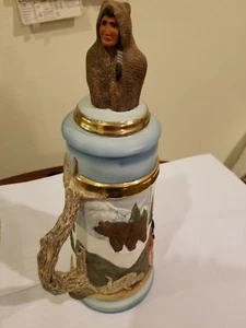 Großer indianischer/indianischer Bierstein, Krug. Skulptur Keramik mit Griff & Deckel. - Bild 1 von 9