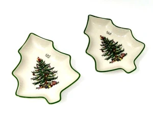 Spode Christmas Tree Set of 2 Tree Shaped Dishes 6" Candy Bowl Collectible $50 - Imagen 1 de 4