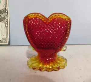 Amberina Red Glass Heart Shaped Boyd Glass Toothpick Holder Cherry Valentine - Picture 1 of 3