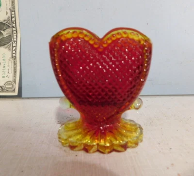Amberina Red Glass Heart Shaped Boyd Glass Toothpick Holder Cherry Valentine - Image 1 of 3