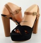POUR LA VICTOIRE NEYSA Black Sadle Brown Suede Designer Platform Sandals 9.5