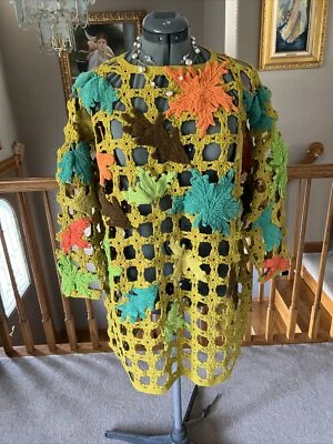 Suéter Michael Simon L XL OS Tejido Abierto Crochet Hoja Hojas Otoño Foto 1 de 4