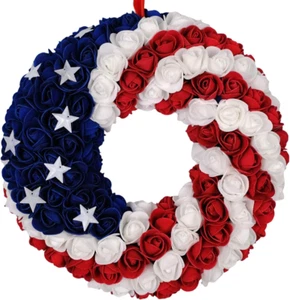July 4Th Wreath Patriotic Americana Wreath Boxwood Handcrafted Memorial Day Wrea - Picture 1 of 7