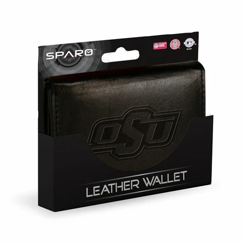 Oklahoma State Cowboys NCAA Embossed Logo Black Leather Trifold Wallet Cover
