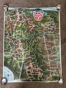 Mapa de la región vinícola del Valle de Napa 1987 dibujos animados Ron Morales 17x22 mapa de 2 caras - Imagen 1 de 10
