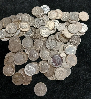 Silver  Dimes mix  lot of 100 coins     TP 10626 - Image 1 of 3