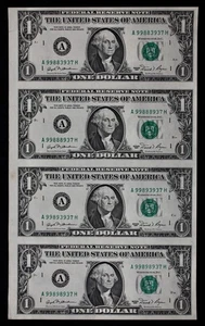UNCUT SHEET of 4, $1 1981 CU Federal Reserve Notes A99883937H-A99898937H ppA2-D2 - Picture 1 of 2