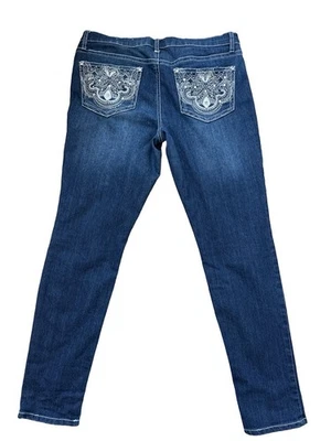 Mudd Jeans tiro bajo pierna ajustada talla 13 mujer vaqueros oscuros bordados (Leer) Foto 1 de 4