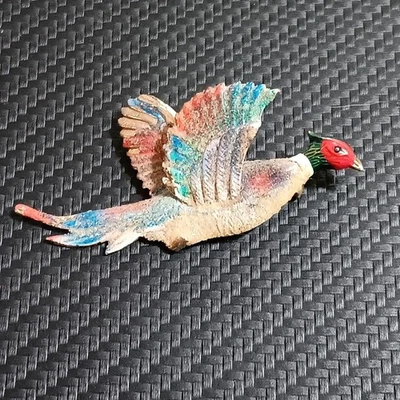 Broche prendedor vintage colorido esmalte faisán volador pájaro Foto 1 de 4